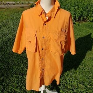 World Wide Sportsman Nylon Angler Fishing Shirt Short Sleeve Orange Size L